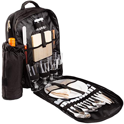 BRUBAKER Mochila de Picnic para 4 Personas Color Negro 30 × 39 X 21 Cm - con Compartimento Refrigerante Aislado Extraíble y Portabotellas