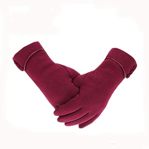 Bruce Dillon 2019 Nuevas Mujeres de Invierno Guantes cálidos Guantes de Cachemir de Encaje sólido Longitud de la muñeca Mitones de Moda Guantes Guantes de Mujer Femenina G130 Rojo Vino Un tamaño