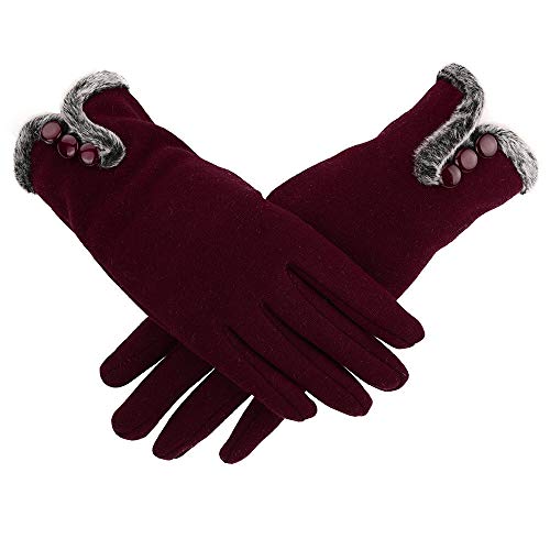Bruce Dillon Guantes Femeninos para Mujer Invierno cálido para Mujer Leater Impermeables Guantes de Dedo Completo Guantes de Pantalla táctil para Mobileburgundy Talla única