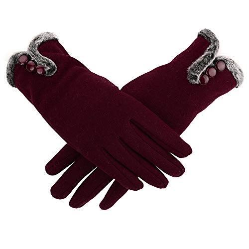Bruce Dillon Guantes Femeninos para Mujer Invierno cálido para Mujer Leater Impermeables Guantes de Dedo Completo Guantes de Pantalla táctil para Mobileburgundy Talla única