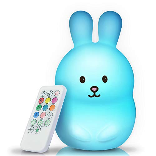 BRUNOKO luz nocturna infantil - lámpara quitamiedos portátil y USB recargable - lámpara infantil LED multicolor con mando - luz bebe Silicona suave y lavable - luz quitamiedos Diseñado en España