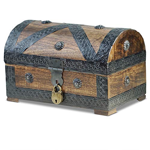 Brynnberg - Caja de Madera Cofre del Tesoro con candado Pirata de Estilo Vintage, Hecha a Mano, Diseño Retro 24x16x16cm