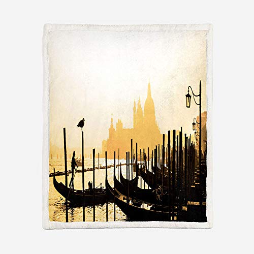 BSZHCT Mantas Reversibles de Franela Sherpa Puerto de Venecia Suave de Microfibra Mantas de Suave Felpa Sofá y Cama Adultos y niños Picnic de Viaje Manta 130x150cm