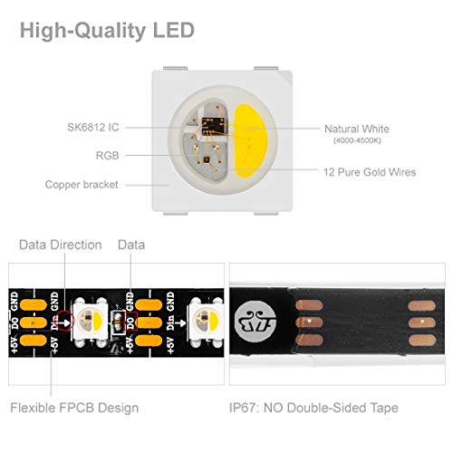 BTF-LIGHTING RGBW RGBNW Natural White SK6812 (WS2812B similar) 16.4ft 5m 60leds / pixels/m Direccionable Individualmente 4 colores en 1 LED Color Dream Strip LED Impermeable IP67 DC5V Black PCB