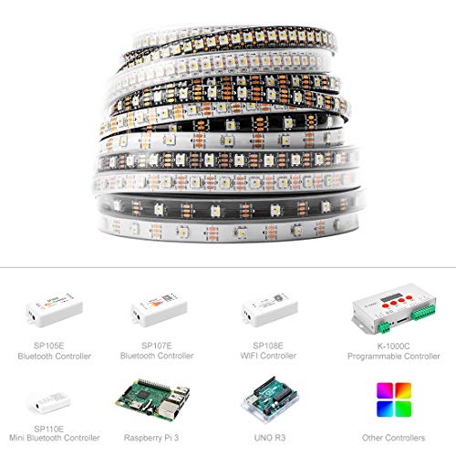 BTF-LIGHTING RGBW RGBNW Natural White SK6812 (WS2812B similar) 16.4ft 5m 60leds / pixels/m Direccionable Individualmente 4 colores en 1 LED Color Dream Strip LED Impermeable IP67 DC5V Black PCB
