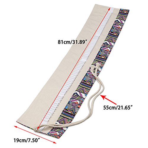 BTSKY Estuche Enrrollado de Lona con 72 Agujeros Cortina de Lápices de Dibujo Arrollable Bolsa de Lápiz de Tela de Gran Capacidad Organizador para Envolver Lápices de Colores, Estilo Bohemia