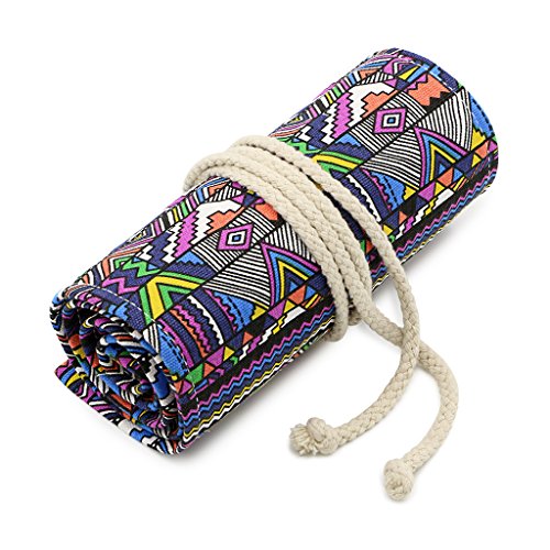 BTSKY Estuche Enrrollado de Lona con 72 Agujeros Cortina de Lápices de Dibujo Arrollable Bolsa de Lápiz de Tela de Gran Capacidad Organizador para Envolver Lápices de Colores, Estilo Bohemia