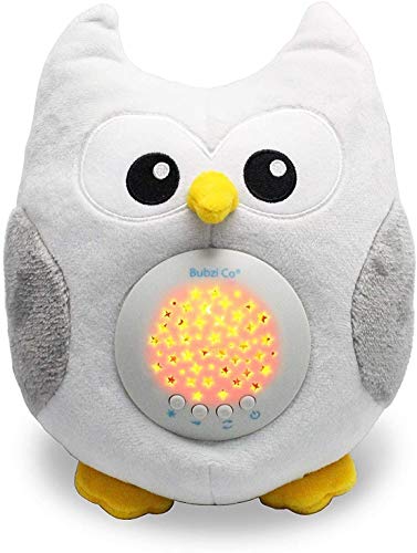 Bubzi Co Búho quitamiedos relajante y Luz de noche y Emisor de sonido relajante – Peluche bebé con ruido blanco y Proyector de estrellas LED y 10 Canciones de Cuna – Ideal regalo para bebé