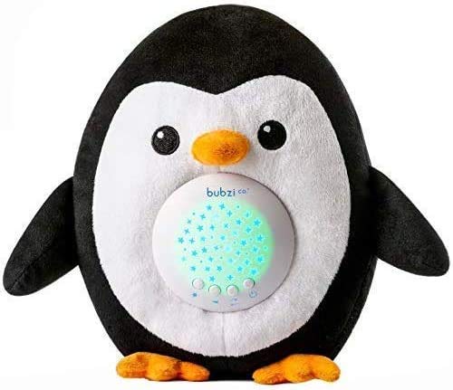 Bubzi Co Pingüino Máquina de Ruido Blanco Auxiliar del Sueño - TOP Regalo Baby Shower - Calma y Adormece Recién Nacido y Niños - Peluche para bebes con Proyector estrellas - Calmante de Bebé