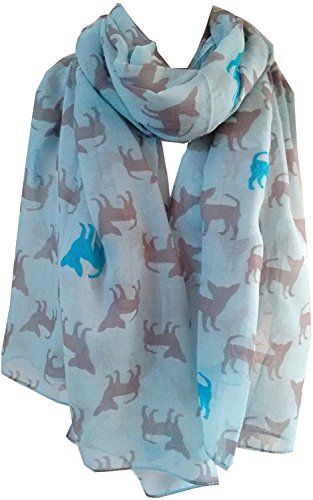 Bufanda con estampado de Chihuahua, bufanda para perro, animal para mujer, cachorros grandes, GlamLondon, envoltura Azul Luz azul. L