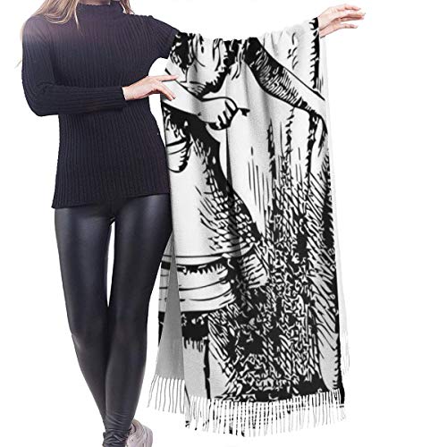 Bufanda de invierno clásica de otoño para mujer, blanco y negro Alice mirando a través de cortinas Puerta oculta Aventura, bufanda cálida, suave, gruesa, grande, manta, chal, bufandas
