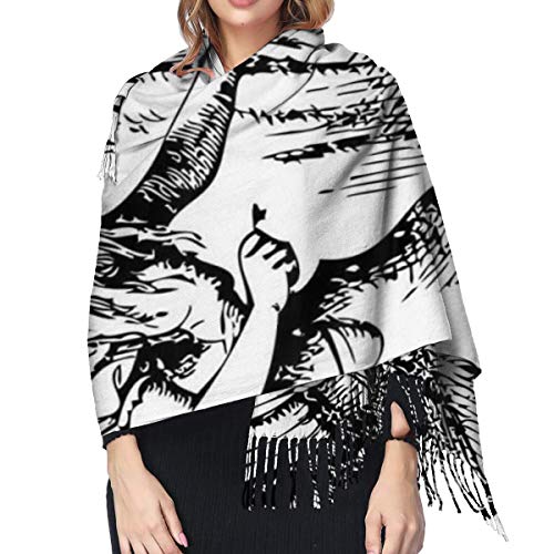 Bufanda de invierno clásica de otoño para mujer, blanco y negro Alice mirando a través de cortinas Puerta oculta Aventura, bufanda cálida, suave, gruesa, grande, manta, chal, bufandas