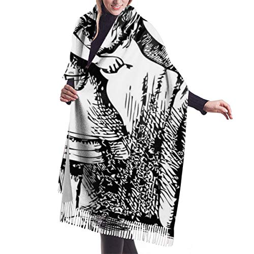 Bufanda de invierno clásica de otoño para mujer, blanco y negro Alice mirando a través de cortinas Puerta oculta Aventura, bufanda cálida, suave, gruesa, grande, manta, chal, bufandas