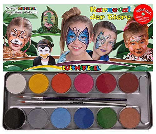 Búho Espejo metal palé el Carnaval de los animales 15 piezas de maquillaje (12 x Colores, 2 x Pincel, 1 x Estuche de metal)