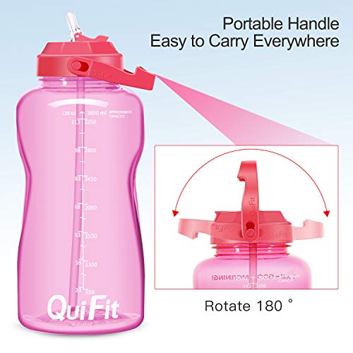 BuildLife Motivational - Botella de agua (2 L, 3,8 L, sin BPA, con pajita y marcador de tiempo), color rosa claro, tamaño 2 L