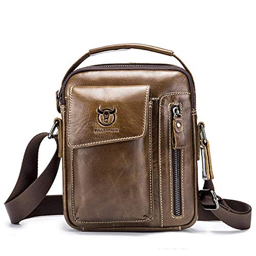 BULLCAPTAIN Bolso Para Hombre Piel Bolso Mensajero Pequeño Bolsa de Cuero Hombre Riñonera Bolso bandolera Bolsa de Hombro Estilo Vintage bolsa Cruzada Cuerpo Bolsa de Cinturón