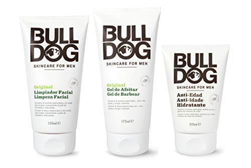 Bulldog Cuidado Facial para Hombres - Kit Rutina Cuidado Facial Hidratante Anti-Edad , Gel Limpiador Facial 150 ml + Gel de Afeitar 175 ml + Crema Hidratante 100 ml