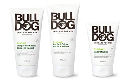 Bulldog Cuidado Facial para Hombres - Kit Rutina Cuidado Facial Hidratante Original , Gel Limpiador Facial 150 ml + Gel de Afeitar 175 ml + Crema Hidratante 100 ml, Blanco