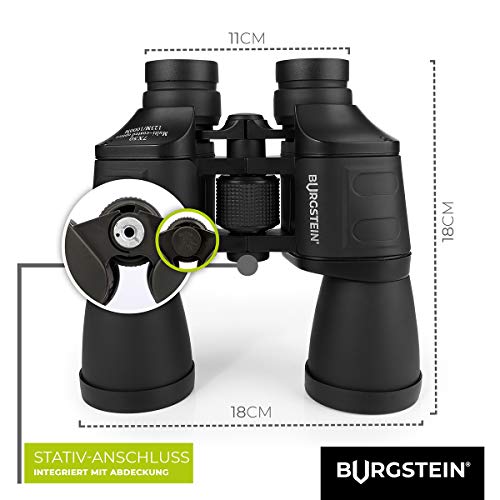 Burgstein® Prismáticos 7x50 - Prismaticos profesionales, largo alcance, Binoculares, Telescopios de caza profesionales, resistentes, antideslizantes y repelentes al agua para adultos