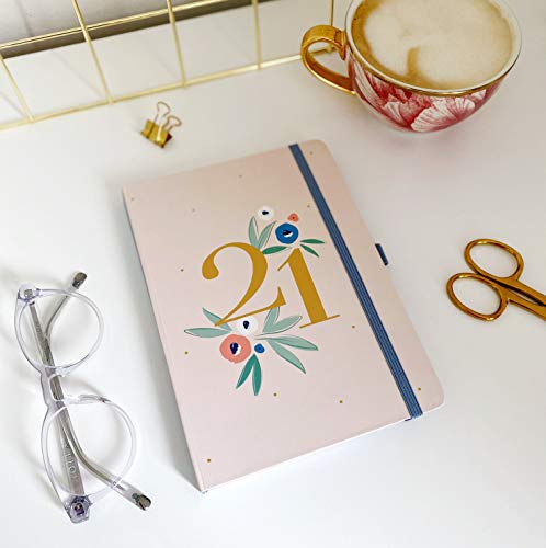 Busy B - Agenda Busy Life de enero a diciembre 2021 - Agenda semanal A5 diseño floral de color rosa, con horarios dobles, portabolígrafos y bolsillos