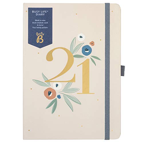 Busy B - Agenda Busy Life de enero a diciembre 2021 - Agenda semanal A5 diseño floral de color rosa, con horarios dobles, portabolígrafos y bolsillos