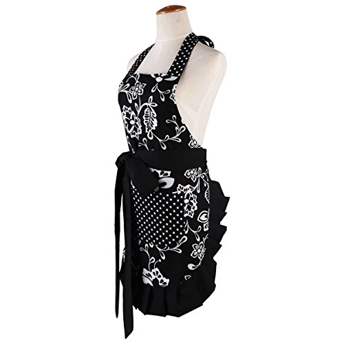 Butterme Lovely Classic Style Women's Cooking Apron Kitchen Apron Baking Apron with Two Large Front Pockets Great Gift for Wife or Ladies (Black)