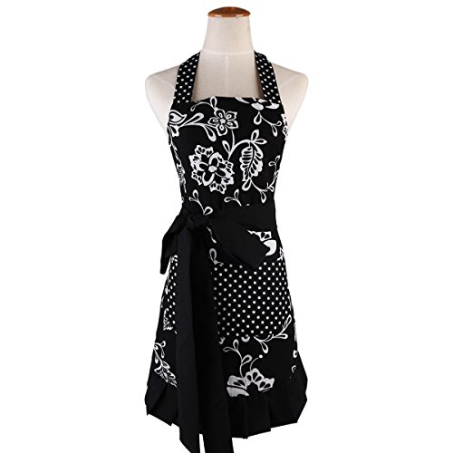 Butterme Lovely Classic Style Women's Cooking Apron Kitchen Apron Baking Apron with Two Large Front Pockets Great Gift for Wife or Ladies (Black)