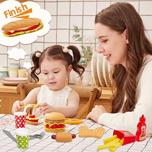 Buyger Cocina Comida Juguete Alimentos Hamburguesas Bandeja Bricolaje Juguetes Cumpleaños Navidad Regalo para Niños 3 4 5 Años