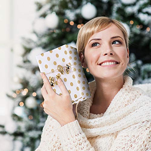 BUZIFU 50 Hojas de Papel de Regalo Papel de Lunares Papel de Regalo Blanco y Dorado Papel de Punto Dorado Accesorios de Embalaje de Regalo para Hacer regalos, 50 x 70cm