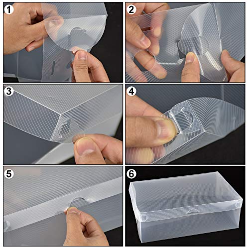 BUZIFU Cajas de Zapatos Transparentes, 20 unids Cajas Plastico Zapatos, Caja para Zapatos Apilable, hasta La Talla 42, Caja para Guardar Calzado de Muchos Tipos, Zapatillas, Tacones, Botas Cortas
