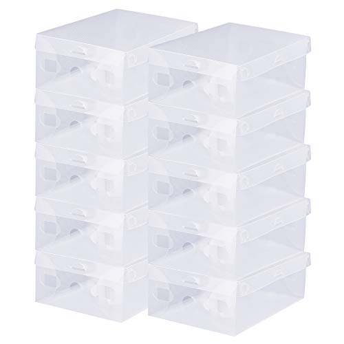 BUZIFU Cajas de Zapatos Transparentes, 20 unids Cajas Plastico Zapatos, Caja para Zapatos Apilable, hasta La Talla 42, Caja para Guardar Calzado de Muchos Tipos, Zapatillas, Tacones, Botas Cortas