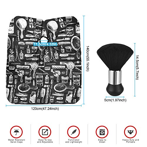 BUZIFU Capa de Peluquería Profesional con Cepillo de Cuello/Cepillo de Barbero, Bata Barbero de Gran Tamaño y Ajustable, Capa de Peluquería Hombres Mujeres y Niños, Transpirable, para Hogar y Salón