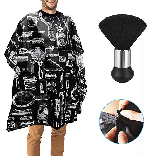 BUZIFU Capa de Peluquería Profesional con Cepillo de Cuello/Cepillo de Barbero, Bata Barbero de Gran Tamaño y Ajustable, Capa de Peluquería Hombres Mujeres y Niños, Transpirable, para Hogar y Salón