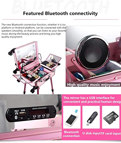 BYCDD Maquillaje de Tren Maleta con Ruedas, Estuche Cosméticos El Artista Maletín Maquillaje Trolley para Peluquería, Maquilladores, Esteticistas Bolsas,Pink