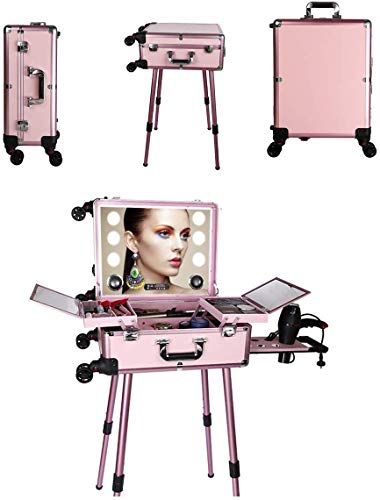 BYCDD Maquillaje de Tren Maleta con Ruedas, Estuche Cosméticos El Artista Maletín Maquillaje Trolley para Peluquería, Maquilladores, Esteticistas Bolsas,Pink