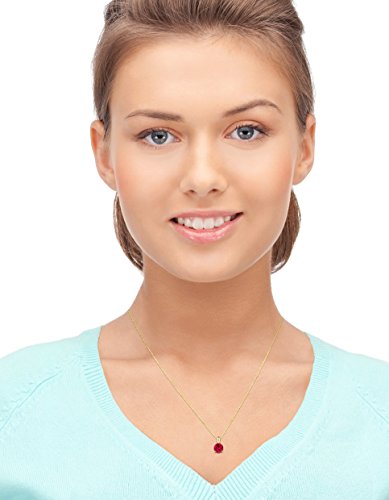 ByJoy Collar Mujer Plata de Ley (925/1000) Plata Redondo Rojo Rubí Sintético