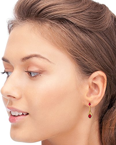 ByJoy Pendientes Mujer Plata de Ley (925/1000) Plata Talla Ovalada Rojo Rubí Sintético Circonita