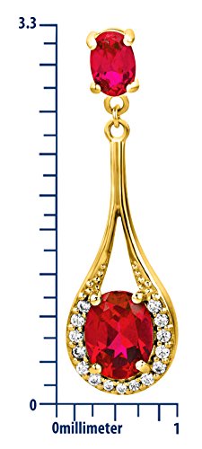 ByJoy Pendientes Mujer Plata de Ley (925/1000) Plata Talla Ovalada Rojo Rubí Sintético Circonita
