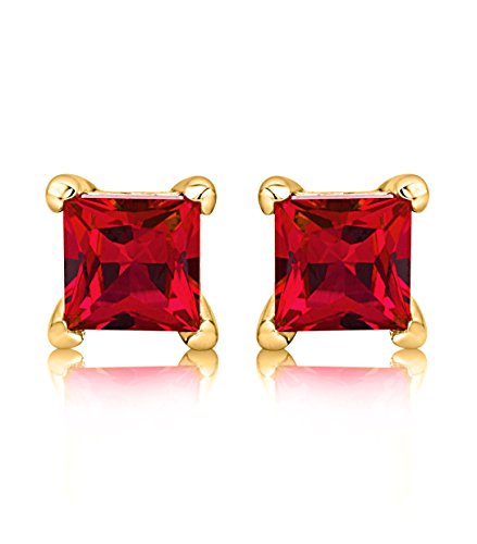 ByJoy Pendientes Mujer Plata de Ley (925/1000) Plata Talla Princesa Rojo Rubí Sintético Rubí