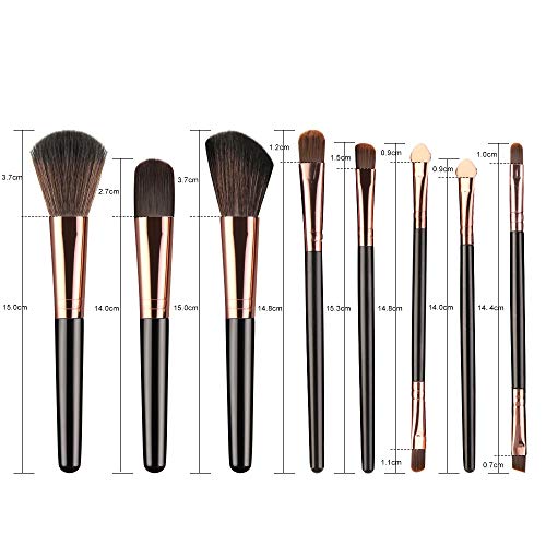 C100AE Brochas de maquillaje, 18 Piezas Profesional Pinceles Maquillaje Pincel de maquillaje para ojos Blush Lip Contour Concealer Makeup Brush, Adecuado para Maquillaje Diferente (Negro + oro)