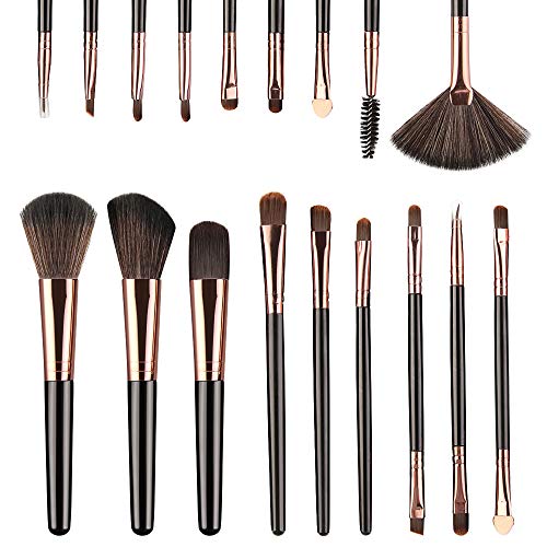 C100AE Brochas de maquillaje, 18 Piezas Profesional Pinceles Maquillaje Pincel de maquillaje para ojos Blush Lip Contour Concealer Makeup Brush, Adecuado para Maquillaje Diferente (Negro + oro)