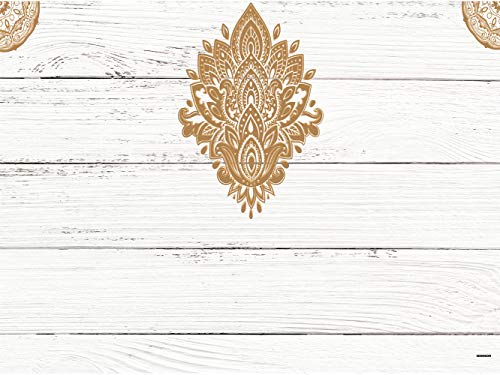 Cabecero Cama PVC Impresión Digital Imitación Madera Blanca con Tribal Estilo Henna 150 x 60 cm | Disponible en Varias Medidas | Cabecero Ligero, Elegante, Resistente y Económico