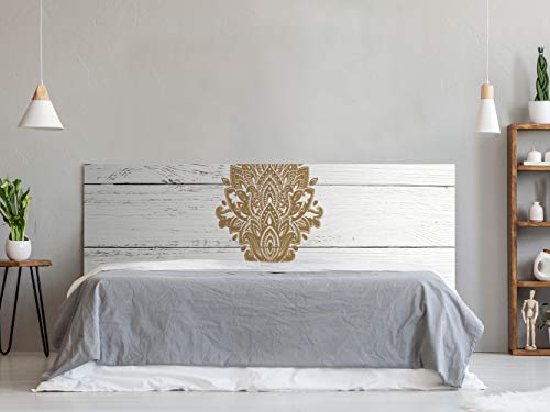 Cabecero Cama PVC Impresión Digital Imitación Madera Blanca con Tribal Estilo Henna 150 x 60 cm | Disponible en Varias Medidas | Cabecero Ligero, Elegante, Resistente y Económico