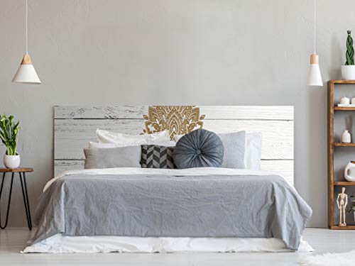 Cabecero Cama PVC Impresión Digital Imitación Madera Blanca con Tribal Estilo Henna 150 x 60 cm | Disponible en Varias Medidas | Cabecero Ligero, Elegante, Resistente y Económico