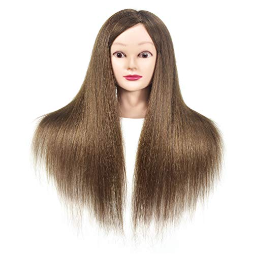 Cabeza de maniquí de entrenamiento para peluquería, pelo 100 % real de 50 cm - 55 cm de largo, soporte incluido