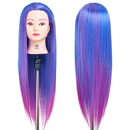 Cabeza de Maniquí, SIGHTLING 66cm/26" 100% Cabello Sintético Practicas Formación Muñeca de la Cosmetología práctica maniquí con Soporte de Mesa + Conjunto de 10 peines profesionales