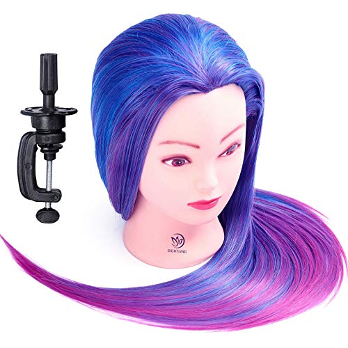 Cabeza de Maniquí, SIGHTLING 66cm/26" 100% Cabello Sintético Practicas Formación Muñeca de la Cosmetología práctica maniquí con Soporte de Mesa + Conjunto de 10 peines profesionales