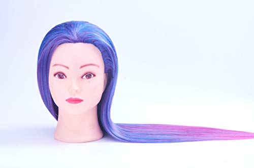 Cabeza de Maniquí, SIGHTLING 66cm/26" 100% Cabello Sintético Practicas Formación Muñeca de la Cosmetología práctica maniquí muñeca para Peluquería con Soporte + Accesorios de Peinado DIY
