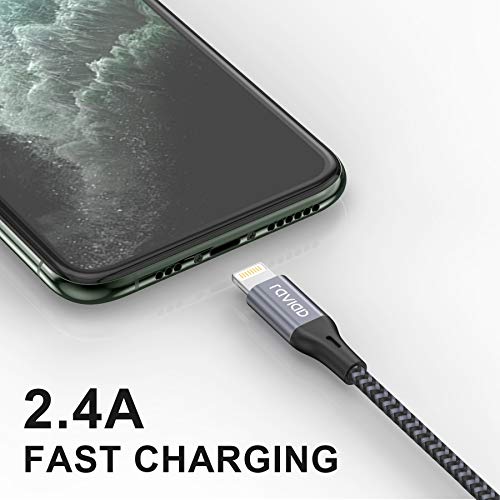 Cable Cargador iPhone, RAVAID [Apple MFi Certificado] 1.2M Cable Lightning Carga Rápida Nylon Trenzado Compatible con Apple iPhone 11 XS MAX XR X 8 Plus 7 Plus 6S 6 Plus 5 5S 5C SE iPad iPod - Gris