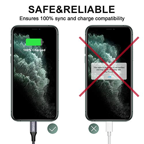 Cable Cargador iPhone, RAVAID [Apple MFi Certificado] 1.2M Cable Lightning Carga Rápida Nylon Trenzado Compatible con Apple iPhone 11 XS MAX XR X 8 Plus 7 Plus 6S 6 Plus 5 5S 5C SE iPad iPod - Gris